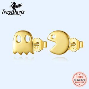 TrustDavis New Pac-Man Earrings Gold-plated 925 Sterling Silver